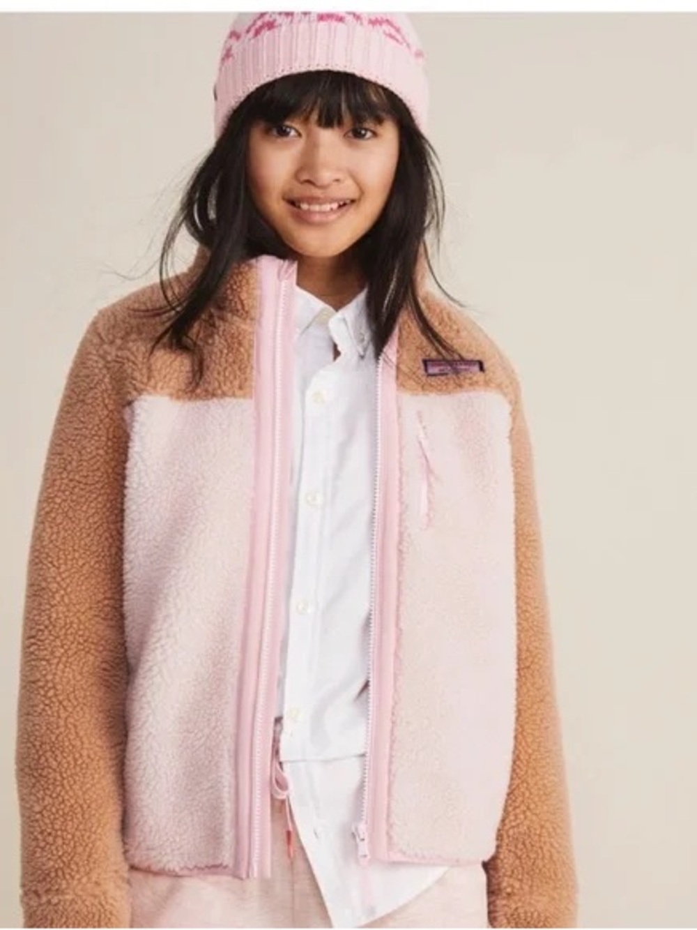Vineyard Vines girls Pink and Brown Sherpa zip Jacket 10/12